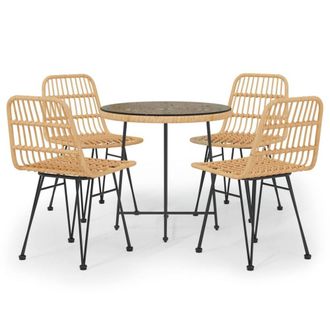 Berkfield Home 5 Piece Garden Dining Set Poly Rattan in Brown