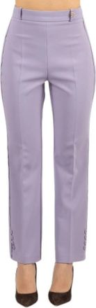 Elisabetta Franchi Dubbellaags Stretch Cr&ecirc;pe Broek met Logo Bedeltje - Dames - Slim Fit Broeken - Paars - XL - Polyester - Broeken