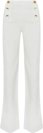 Twinset Broeken, Dames, Wit, W28, Katoen, Wijde broek met Oval T knopen