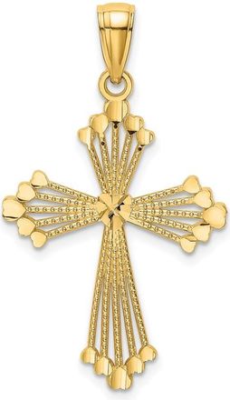 Diamond2Deal 14k Yellow Gold Diamond-cut Cut-Out Stripes Cross with Heart Charm Pendant