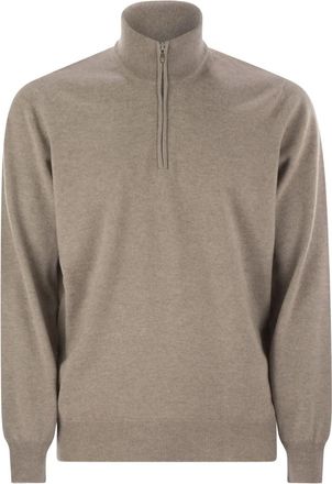 Brunello Cucinelli Maglione in cashmere con mezza zip - Toni neutri