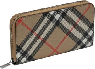 Burberry Accessoires, Heren, Beige, ONE Size, Haymarket Check Ritssluiting Portemonnee