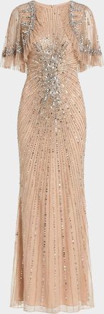 Mac Duggal Embellished Tulle Capelet Gown