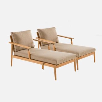 Sweeek Tumbona De Madera De Acacia Y Cuerda, Set De 2