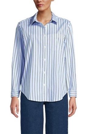 Lands End Cooling Button Front Shirt in Navy/blue Sky Double Stripe at Nordstrom, Size X-Small