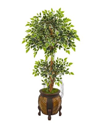 Nearly Natural 59In Variegated Ficus Artificial Tree In Decorative Planter