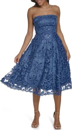 Eliza J Floral Sequin Strapless Midi Dress in Blue at Nordstrom, Size 12