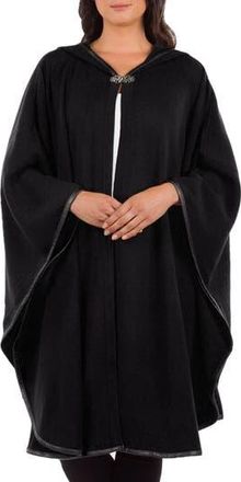 Patricia Nash Hooded Faux Leather Trim Cable Knit Cape in Black at Nordstrom Rack