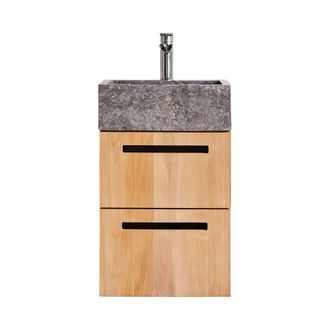 Tikamoon Mueble de ba&ntilde;o de teca maciza y m&aacute;rmol de 40 cm