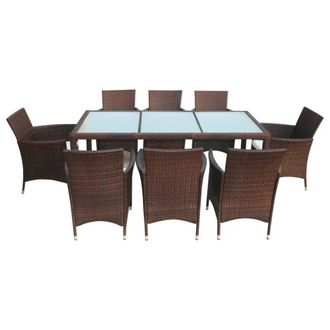 Berkfield Home Sturdy 9 Piece Outdoor Dining Set with Cushions Poly Rattan Brown