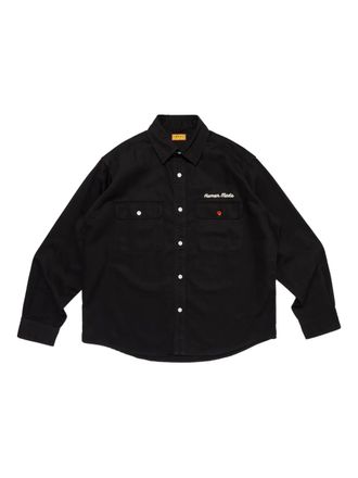 Human Made embroidered-text elbow-patch shirt - men - Cotton - M - Black