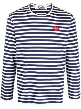 Comme Des Garçons stripe-pattern cotton T-shirt - Blue