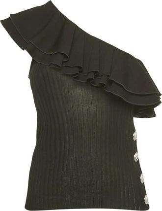 Balmain Top a coste con ruches - Nero