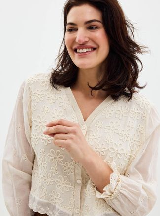 Contemporaine Womens Flowers and embroidery fine-knit Cardigan Sweater