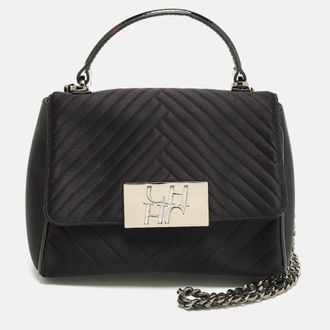 Carolina Herrera Black Quilted Satin Top Handle Bag