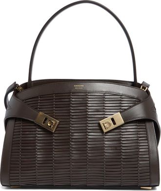 Ferragamo Medium Hug Soft Woven Leather Shoulder Bag in Testa Di Moro at Nordstrom