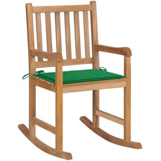 vidaXL Vidaxl - Sedia a Dondolo con Cuscino Verde in Legno di Teak