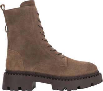 Estro & Luminara Velours Plateau Enkellaarzen - Dames - Veterlaarzen - Bruin - 37 EU - Leer - Schoenen