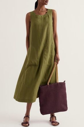 Seasalt Cornwall Cresting Waves Sleeveless Linen A-Line Dress in Creek at Nordstrom, Size 16
