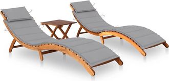 vidaXL Tumbonas 2 Unidades Con Mesa Y Cojines Madera Maciza De Acacia Vidaxl