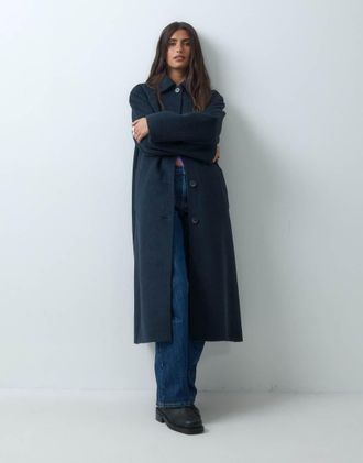 Asos cappotto lungo con lana navy-blu navy
