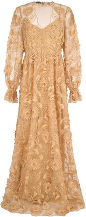 Alberta Ferretti Geborduurde lange jurk - Dames - Avondkleed - Geel - S - Polyester - Kleedjes