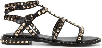 Ash Studded Leren Platte Sandalen - Dames - Sandalen - Zwart - 37 EU - Schoenen