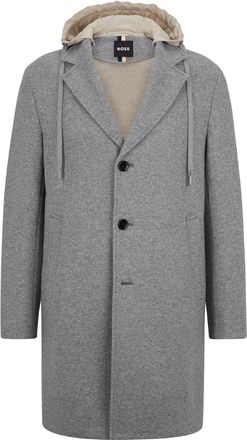 HUGO BOSS Mens Solid Patterned Hooded Neck Coat in Dark Grey - Size 46 (Chest)