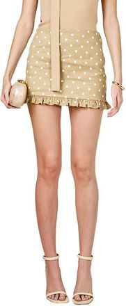 endless rose Polka Dot Ruffle Miniskirt in Tan/White at Nordstrom, Size X-Small
