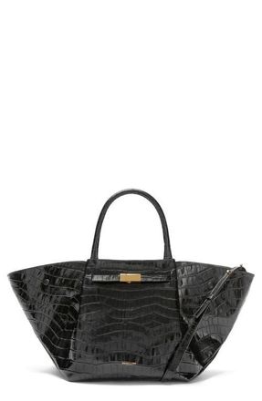 DeMellier New York Leather East/West Midi Tote in Black Croc Effect at Nordstrom