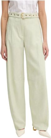 Pinko Lexy Wijde Broek - Dames - Wijde Broeken - Groen - L - Polyester - Broeken