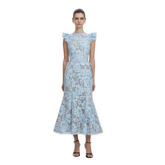 Self Portrait Midi Dresses, female, Blue, Size: XS Floral Lace Midi Dress
