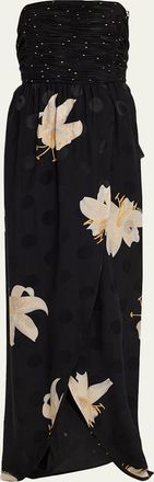 Valentino Garavani Crepe de Chine Jacquard Long Strapless Dress