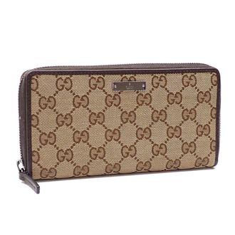 Gucci Beige Brown Gg Canvas Leather Long Wallet (Bi-Fold) (Pre-Owned)