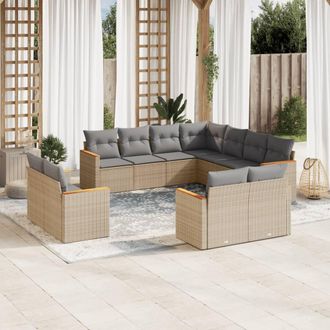 vidaXL Juego De Sof&aacute;s Jard&iacute;n Con Cojines Beige Mezcla 11 Pzas Rat&aacute;n Pe Vidaxl