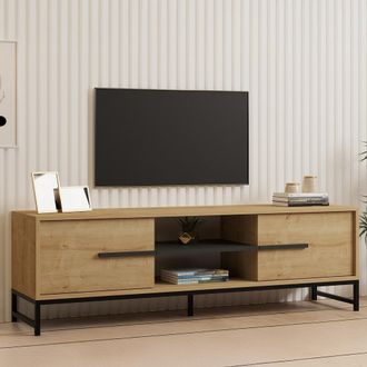Dmora Mueble Para Tv Cinaglio, Un Estante, 2 Puertas, 4 Compartimentos, 160x40x50h Cm Roble Marr&oacute;n