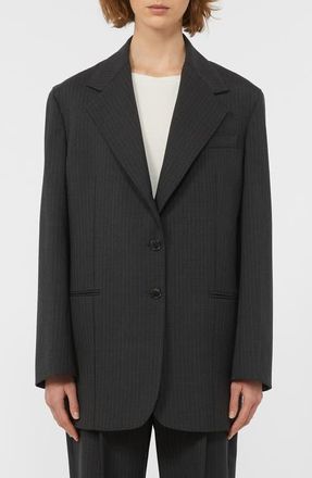 Max Mara Edmea Pinstripe Virgin Wool Blazer in Dark Grey at Nordstrom, Size 12