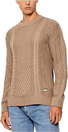 Tommy Hilfiger Rondgebreide trui - Heren - Ronde hals truien - Beige - M - Katoen - Truien & Vesten