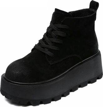 Generic NYSBH Retro Style Height Increasing Ankle Boots Handmade Cow Suede Chunky Platform Wedges Heel Winter Warm Boots