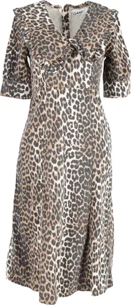 Ganni Ganni Leopard Print Midi Dress in Brown Cotton
