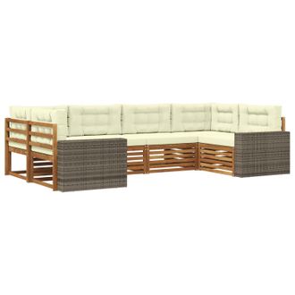 vidaXL Conjunto De Sof&aacute;s De Exterior Con Coj&iacute;n 6 Pcs Natural Y Crema Vidaxl