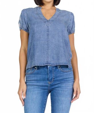 Dear John Denim Chaya V Neck Short Sleeve Top In Blue Steel