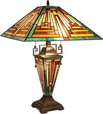 Chloe Lighting Firman Tiffany-Style 3-Light Mission Double Lit Table Lamp 16 Shade