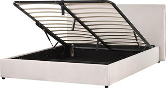 Beliani Beliani - Cama Con Almacenaje De Terciopelo Blanco Crema 160 X 200 Cm Otomana Cabecero Lavaur