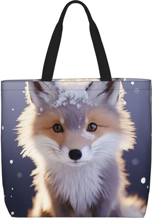 Generic Cute Fox In Winter Shoulder Bag Foldable Tote Bag Reusable Handbags For Yoga Beach Ladies