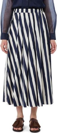 Max Mara Uomo Stripe Cotton Skirt in Navy at Nordstrom, Size 10
