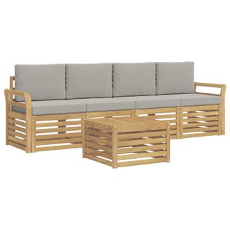 vidaXL Set Di Divani Da Esterno 5 Pz Bianco E Grigio Chiaro Poliestere Vidaxl