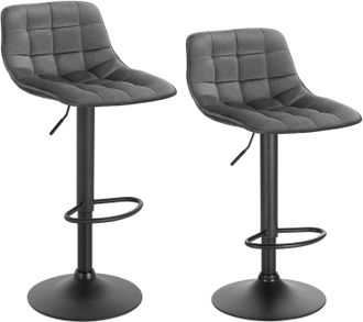 Woltu 2x Taburetes Alto De Cocina Taburete De Bar Dise&ntilde;o Asiento En Terciopelo Taburete Giratorio Con Respaldo Regulable En Altura Muebles Sillas Gris Oscur