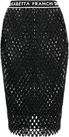 Elisabetta Franchi Mesh Pencil Skirt - female - Elisabetta Franchi - Midi Skirts - Black - XS - Skirts