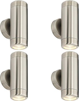 Loops 4 PACK Up & Down Twin Outdoor Wall Light - 2 x 7W GU10 LED - Stainless Steel